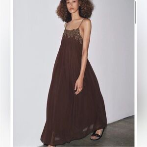 Zara  embroidered Brown Dress